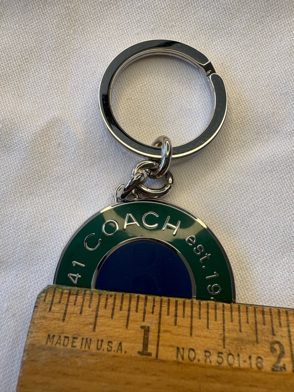 Coach Silver Keyring with Navy Center and Green Outer Ring - Picture 2 of 4